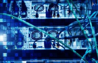 Datacenter met blauwe blokjes futuristisch